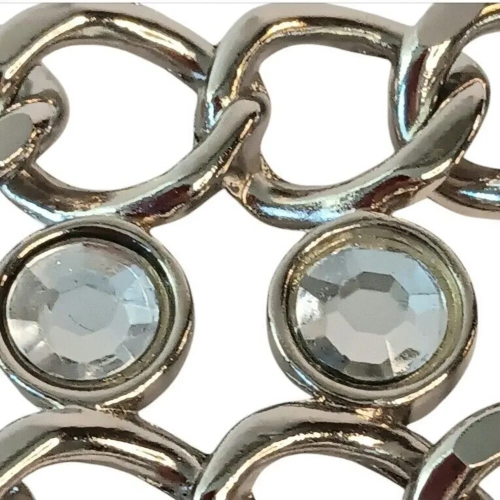 Silver Metal & Rhinestone Chain Link Belt  Adjustable Size Medium 38